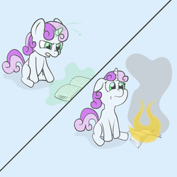 Size: 1280x1280 | Tagged: safe, artist:doctorconundrum, sweetie belle, g4, comic, fire, magic