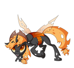 Size: 567x520 | Tagged: safe, artist:heilos, applejack, changeling, g4, appleling, changelingified, female, orange changeling, simple background, solo, species swap, transparent background