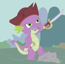Size: 640x627 | Tagged: safe, artist:drdino, spike, dragon, g4, male, pirate, scroll, solo, sword, weapon