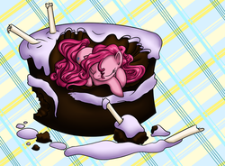 Size: 800x589 | Tagged: safe, artist:dyanaangelpie, pinkie pie, earth pony, pony, g4, cake, female, food, mare, sleeping, solo