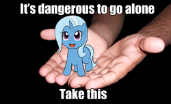 Size: 964x587 | Tagged: safe, trixie, g4, cute, diatrixes, image macro, it's dangerous to go alone, micro, photo, take this, the legend of zelda