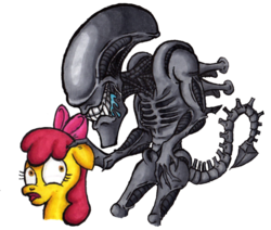 Size: 875x741 | Tagged: safe, artist:darkone10, apple bloom, alien, earth pony, pony, xenomorph, g4, alien (franchise), crossover, female, filly, foal, simple background, transparent background