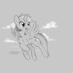 Size: 2000x2000 | Tagged: safe, artist:catbeecache, rainbow dash, alicorn, pony, g4, alicornified, female, flying, race swap, rainbowcorn, solo