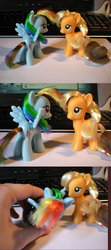 Size: 816x1836 | Tagged: safe, artist:catbeecache, applejack, rainbow dash, g4, brushable, customized toy, irl, photo, toy