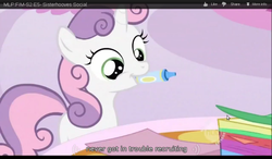 Size: 1024x600 | Tagged: dead source, safe, screencap, sweetie belle, g4, sisterhooves social, youtube caption