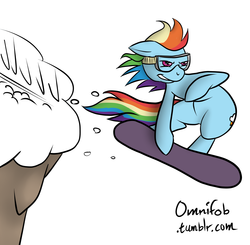 Size: 1280x1253 | Tagged: safe, artist:omnifob, rainbow dash, g4, 30 minute art challenge, goggles, snow, snowboard