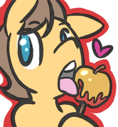 Size: 247x265 | Tagged: safe, artist:cleppyclep, caramel, pony, g4, apple, bust, caramel apple (food), food, heart, licking, male, solo