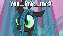 Size: 1196x674 | Tagged: safe, edit, edited screencap, screencap, queen chrysalis, changeling, changeling queen, a canterlot wedding, g4, caption, female, image macro, meme, solo