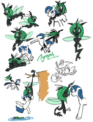 Size: 1024x1337 | Tagged: safe, artist:moronsonofboron, queen chrysalis, shining armor, changeling, nymph, g4, colt, concept art, cute, cutealis, sketch, stretch panic, young