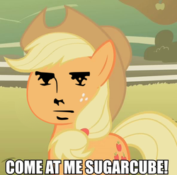 Size: 592x587 | Tagged: safe, applejack, g4, come at me bro, meme, yaranaika