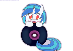 Size: 859x600 | Tagged: safe, artist:kitkatluvspie1329, dj pon-3, vinyl scratch, pony, g4, blushing, female, record, solo