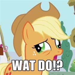 Size: 280x280 | Tagged: safe, applejack, earth pony, pony, g4, female, meme, reaction image, solo, what do