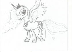 Size: 2338x1700 | Tagged: safe, artist:rfg, princess luna, pony, g4, female, monochrome, sketch, solo