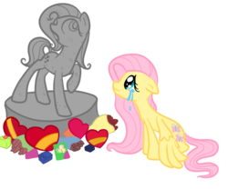 Size: 600x500 | Tagged: safe, artist:otterlore, fluttershy, posey, earth pony, pegasus, pony, g1, g4, crying, g1 to g4, generation leap, simple background, stone, transparent background