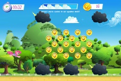 Size: 960x640 | Tagged: safe, gameloft, screencap, pinkie pie, earth pony, pony, g4, my little pony: magic princess, cloud, coin, female, game screencap, mare, stormcloud, wings