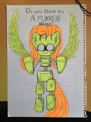 Size: 500x669 | Tagged: safe, artist:extradan, fluttershy, g4, flutterbot, photo, traditional art