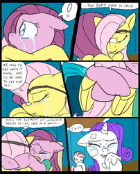 Size: 827x1025 | Tagged: safe, artist:metal-kitty, fluttershy, nurse redheart, pinkie pie, rarity, comic:mlp project, g4, black eye, comic, crying, eyepatch, handkerchief, tissue