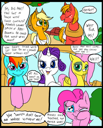 Size: 827x1025 | Tagged: safe, artist:metal-kitty, applejack, big macintosh, fluttershy, pinkie pie, rainbow dash, rarity, comic:mlp project, g4, black eye, comic, crying, female, male, mare, stallion, tears of joy