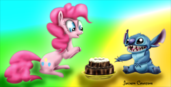 Size: 3278x1677 | Tagged: safe, artist:neoseekerstitch, pinkie pie, g4, crossover, lilo and stitch, stitch