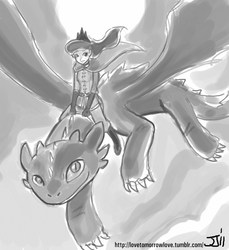 Size: 914x1000 | Tagged: safe, artist:johnjoseco, princess luna, dragon, human, night fury, g4, cape, clothes, crossover, dreamworks, duo, female, gray background, grayscale, how to train your dragon, humanized, humans riding dragons, luna riding toothless, male, military uniform, monochrome, riding, simple background, spread wings, toothless the dragon, uniform, warrior luna, wings, woman