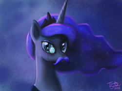 Size: 2400x1800 | Tagged: safe, artist:turbosolid, princess luna, pony, g4, bust, female, looking at you, monocle, moustache, portrait, smiling, solo