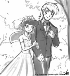 Size: 914x1000 | Tagged: safe, artist:johnjoseco, big macintosh, princess luna, human, g4, female, grayscale, humanized, male, monochrome, ship:lunamac, shipping, straight, wedding