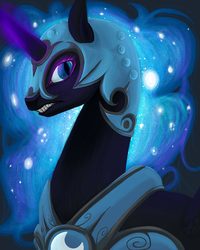 Size: 800x1000 | Tagged: safe, artist:horrordance, nightmare moon, pony, g4, female, solo, teeth