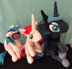 Size: 658x632 | Tagged: safe, artist:mistieredpanda, dj pon-3, flam, princess luna, vinyl scratch, g4, irl, photo, plushie