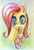 Size: 814x1200 | Tagged: safe, artist:maytee, fluttershy, pony, g4, bust, female, filly, front view, full face view, looking at you, mouth hold, plushie, portrait, smiling, solo, toy, traditional art