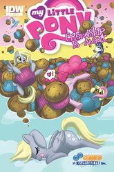 Size: 632x960 | Tagged: safe, idw, official comic, derpy hooves, fluttershy, pinkie pie, rainbow dash, rarity, pegasus, pony, g4, official, comic, cover, dream, female, idw advertisement, mare, muffin, that pony sure does love muffins