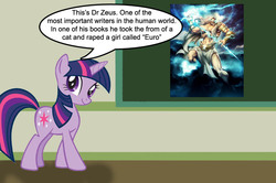 Size: 887x588 | Tagged: safe, twilight sparkle, g4, chalkboard, dr. seuss, human studies101 with lyra, meme, zeus