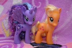 Size: 1024x682 | Tagged: safe, applejack, princess luna, alicorn, earth pony, pony, g4, duo, fashion style, irl, photo, toy