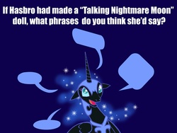 Size: 1000x750 | Tagged: safe, nightmare moon, alicorn, pony, g4, ask-nightmother-moon, dark blue background, derp, hilarious in hindsight, meta, question, solo, talking nightmare moon