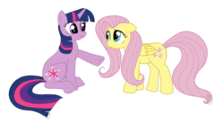 Size: 1300x710 | Tagged: safe, artist:sirzi, fluttershy, twilight sparkle, pegasus, pony, unicorn, g4, female, floppy ears, lesbian, mare, ship:twishy, shipping, simple background, transparent background, unicorn twilight