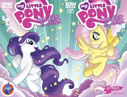 Size: 831x637 | Tagged: safe, artist:tony fleecs, idw, official comic, fluttershy, rarity, pony, g4, official, comic, cover, idw advertisement, incorrect leg anatomy, jetpack comics, larry's comics