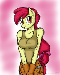 Size: 1200x1500 | Tagged: safe, artist:hasana-chan, apple bloom, earth pony, anthro, g4, breasts, busty apple bloom, female, older, toolbelt, tools