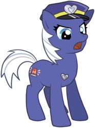 Size: 497x669 | Tagged: safe, oc, oc only, oc:blue fuzz, earth pony, pony, badge, cute, female, frown, glare, hat, looking at you, mare, ocbetes, open mouth, police, police hat, police pony, simple background, solo, transparent background