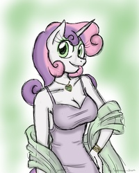 Size: 1200x1500 | Tagged: safe, artist:hasana-chan, sweetie belle, anthro, g4, breasts, busty sweetie belle, cleavage, female, older, solo