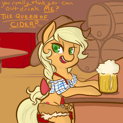 Size: 450x450 | Tagged: safe, artist:mt, applejack, earth pony, pony, g4, bar, cider, clothes, cottagecore, daisy dukes, drink, female, sitting, solo, suspenders