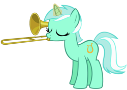 Size: 3355x2381 | Tagged: safe, artist:pweanut, lyra heartstrings, pony, unicorn, g4, female, mare, musical instrument, simple background, solo, transparent background, trombone