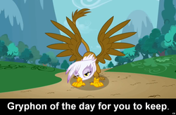 Size: 1024x672 | Tagged: safe, gilda, griffon, g4, caption, cs captions, female, solo, spread wings