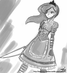 Size: 914x1000 | Tagged: safe, artist:johnjoseco, princess luna, human, g4, alice in wonderland, alice: madness returns, crossover, female, grayscale, humanized, monochrome, solo, vorpal blade, weapon