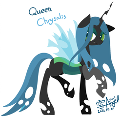 Size: 801x768 | Tagged: safe, artist:snow angel, queen chrysalis, changeling, changeling queen, g4, cute, cutealis, cutout, female, lidded eyes, pixiv, raised leg, signed, simple background, solo