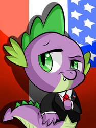 Size: 600x800 | Tagged: safe, artist:wildtheory, spike, g4, clothes, flag, president, suit