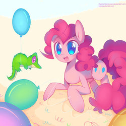 Size: 900x900 | Tagged: safe, artist:pekou, gummy, pinkie pie, g4, balloon
