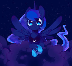 Size: 900x828 | Tagged: safe, artist:pekou, princess luna, pony, g4, cloud, cloudy, cute, female, looking at you, lunabetes, solo, spread wings, wings, woona