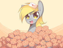 Size: 900x675 | Tagged: safe, artist:pekou, derpy hooves, pegasus, pony, g4, female, letter, mare, muffin, solo, that pony sure does love muffins