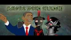Size: 1280x720 | Tagged: safe, king sombra, oc, oc:niggertron, g4, the crystal empire, american presidents, askniggertron, barack obama, drugs, high, marijuana, red and black oc, smoke, wallpaper