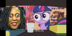 Size: 1366x700 | Tagged: safe, artist:fineartobserver, edit, edited screencap, screencap, twilight sparkle, g4, season 3, the crystal empire, eye bulging, eyes, guinness world records, ms paint, photo, special eyes