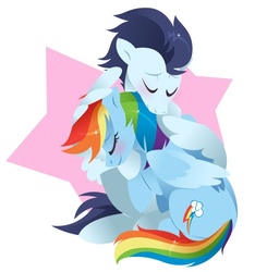 Size: 523x534 | Tagged: safe, artist:kilo, rainbow dash, soarin', g4, blushing, cute, eyes closed, female, hug, male, ship:soarindash, shipping, smiling, straight